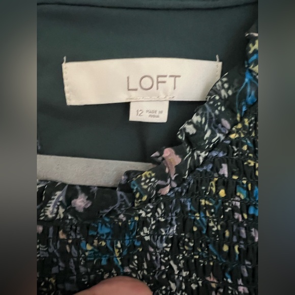 LOFT Green Smocked Floral Long Sleeve Mini Dress - Picture 8 of 9